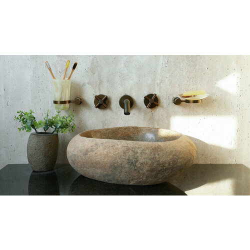 Гранитная раковина для ванной Sheerdecor Piedra 00504511441 из серого речного камня гранита