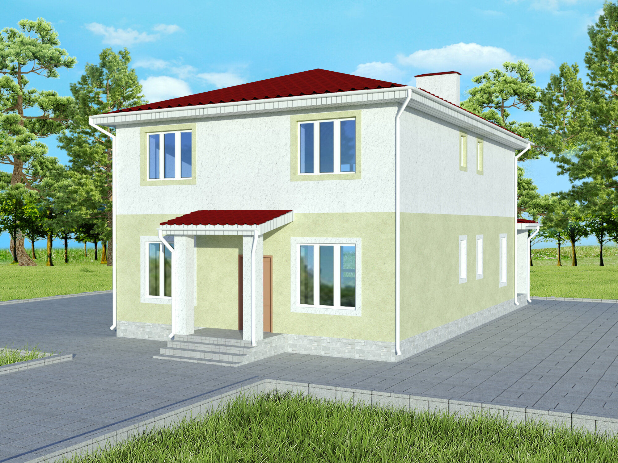 Проект двухэтажного дома STROY-RZN 22-0060 с верандой из газосиликатных блоков, 5 спален, 2 санузла (215.31 м2, 9.3 х 17.15 м)
