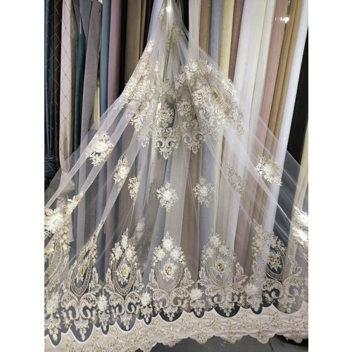 Тюль ширина 700 см, ширина 240 , крепление лента, шампань