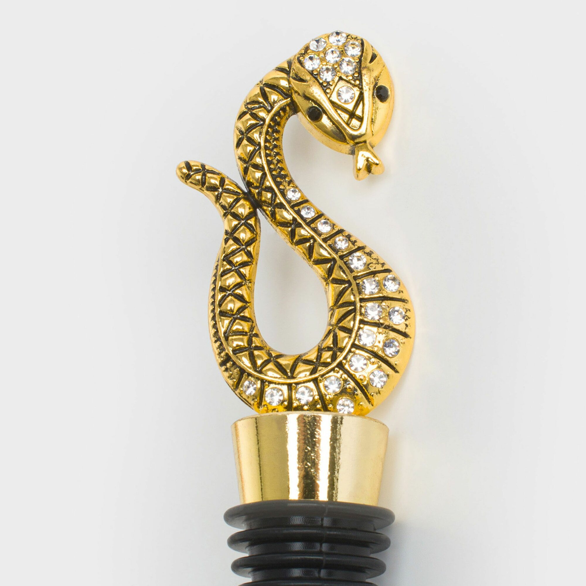 Пробка для винной бутылки, 11 см, металл/силикон, золотистая, Змея, Snake gold — фото 1