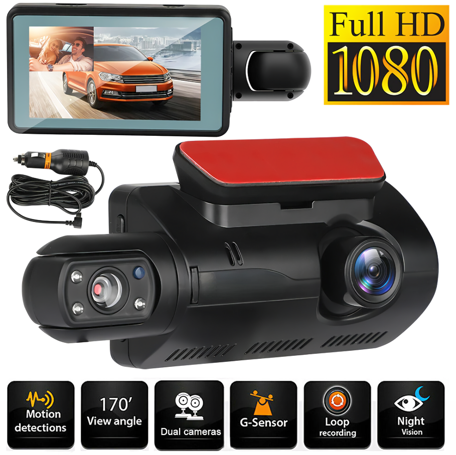 Автомобильный видеорегистратор, 2 камеры, Full HD, обзор 170°, G-сенсор
