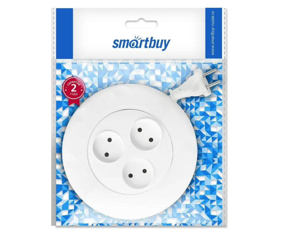 Удлинитель SMARTBUY SBE-10-3-03-W, 3 гнезда 3 метра (10А/2,2кВт) круглый белый