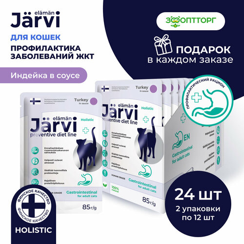 Jarvi Preventive diet line Gastrointestinal пауч для кошек для профилактики заболеваний ЖКТ (соус) Индейка, 85 г. упаковка 24 шт