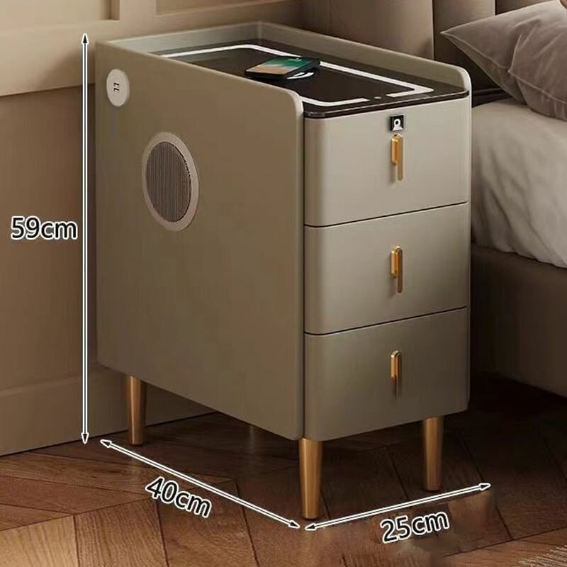 Многофункциональная прикроватная тумбочка Home smart с тремя выдвижными ящиками, беспроводная зарядка, трехцветная подсветка, интерфейс USB, аудио Bluetooth, блокировка отпечатков пальцев — фото 1