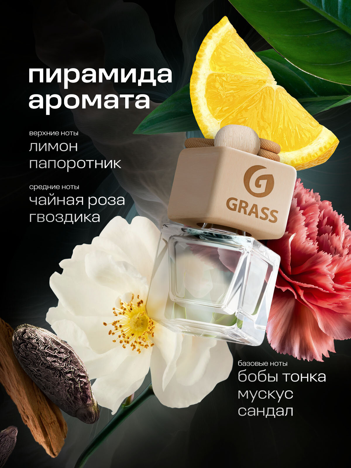 Ароматизатор GRASS "CHARM №5", подвесной, аромат ананас, стекло, дерево, 7мл — фото 1