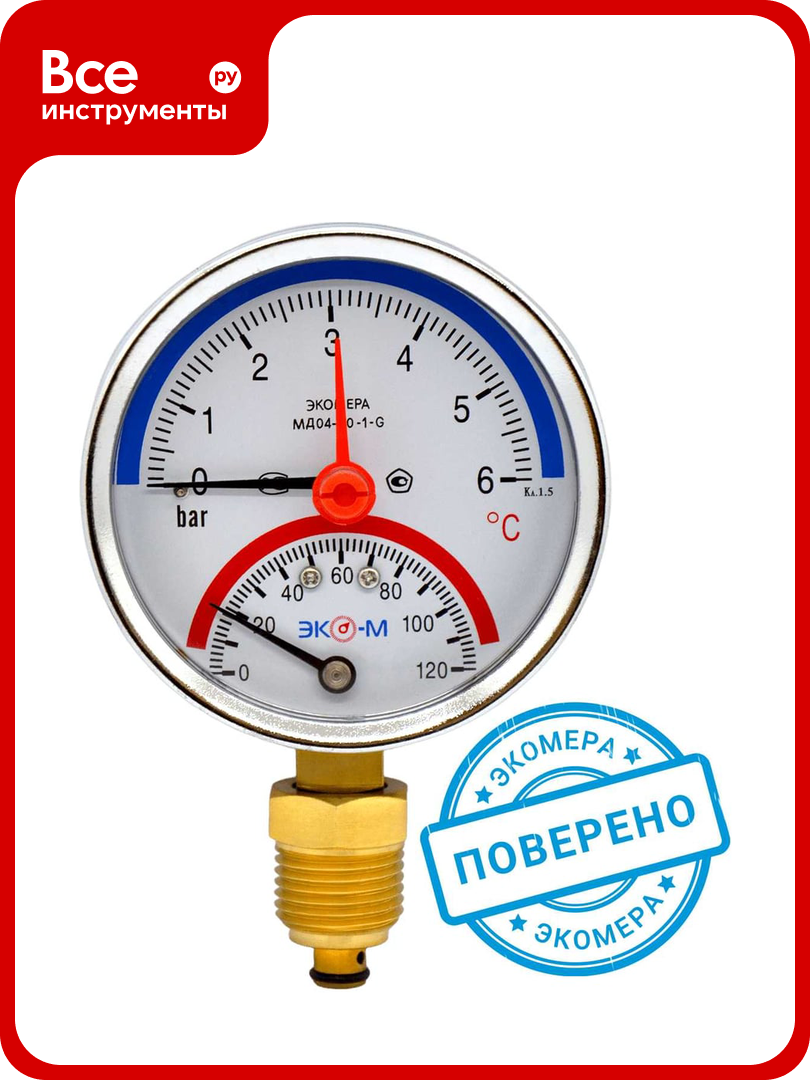 Термоманометр ЭКО-М экомера мд04-80 мм 0-6 бар 0-120 С G1/4
