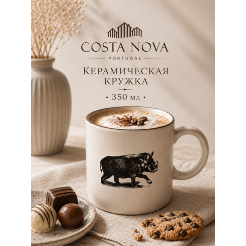 фото Кружка, чашка с ручкой бежевая, с рисунком "кабан" costa nova "elements" 1 шт, 350 мл. ударопрочная, профессиональная керамика. португалия