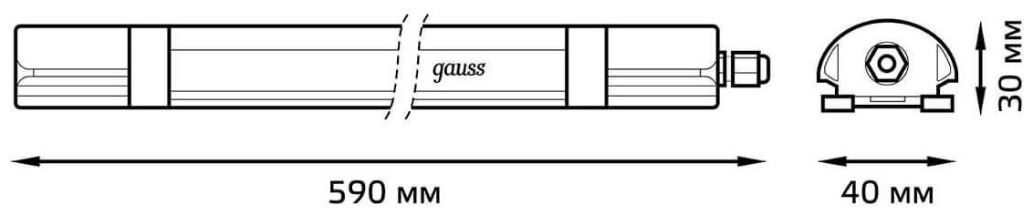 Линейный светильник Gauss IP65 590*40*30мм 18Вт 1320lm 6500К линейн. мат. 1/20