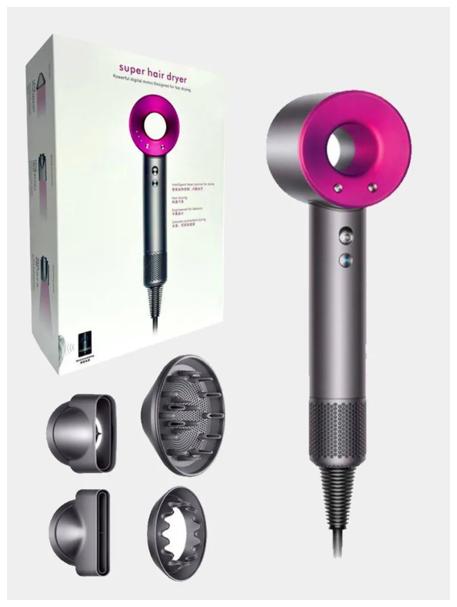 Интеллектуальный фен для волос Super Hair Dryer 1600 Вт, 3 режима, 5 магнитных насадок, ионизация воздуха - фотография № 17