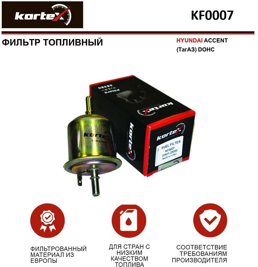 Фильтр топливный Kortex для Hyundai Accent (ТагАЗ) DOHC ОЕМ 3191125000;3191129000; KF0004; KF0007; KL508; PP8751; PP8764