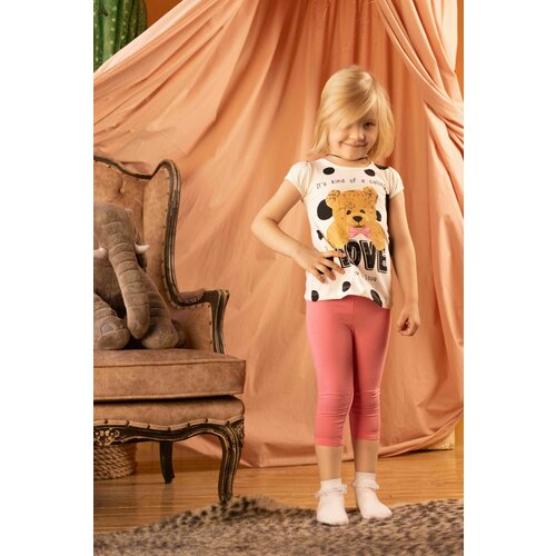 Комплект для девочки с мишкой, футболка и капри, размер 110