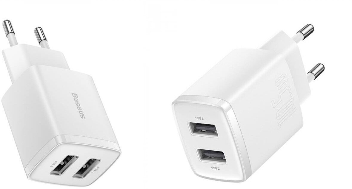 Сетевое зарядное устройство Baseus Compact Charger 2*USB 10.5W Белый