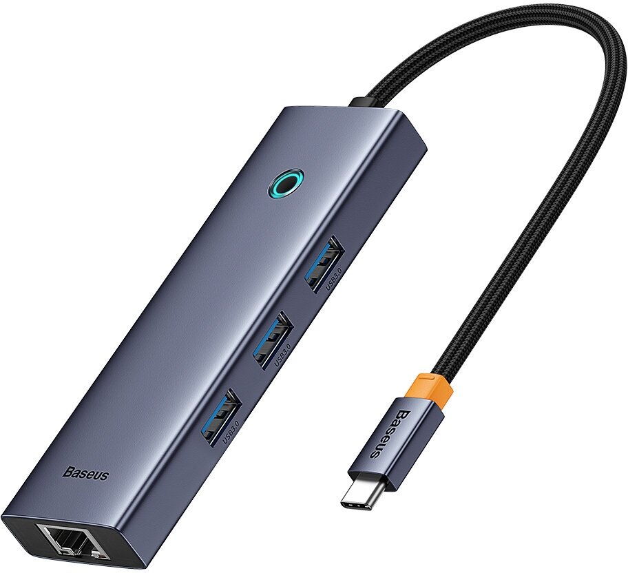 Хаб OS-Baseus Flite Series 4-Port HUB (Type-C - USB3.0*3+RJ45*1) Серый (B0005280A813-00)