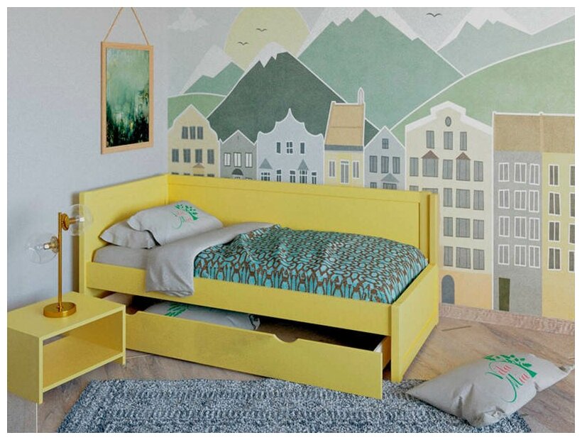 Угловая деревянная кровать Vita Mia Domenica с ящиками (эмаль) 100x190