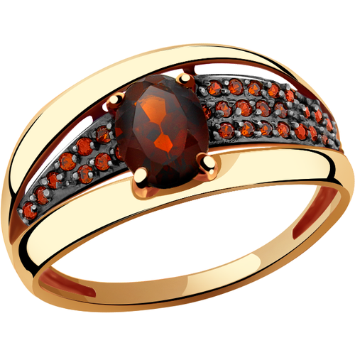 фото Кольцо diamant online, золото, 585 проба, фианит, гранат, размер 19.5, красный