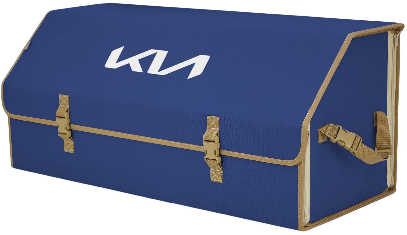 Органайзер-саквояж в багажник "Союз" (размер XXL). Цвет: синий с бежевой окантовкой и вышивкой KIA (КИА).