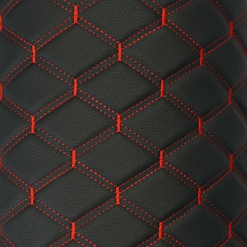 фото Экокожа стеганая для авто чехлов салона мебели черная двойной ромб стяжок красный 7мм 1.4м х 1п.м dreamcar technology