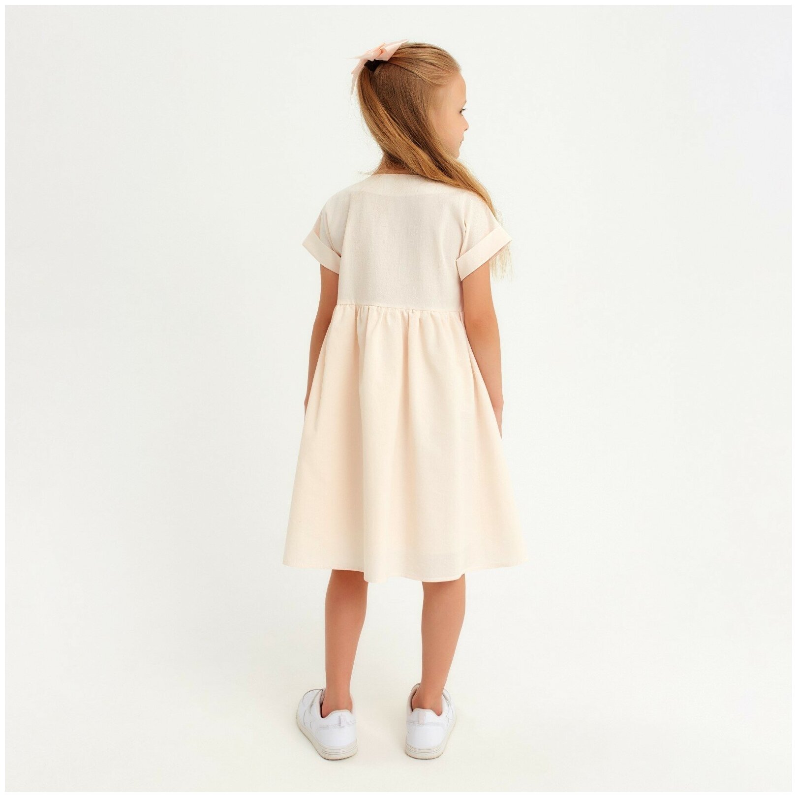 Платье для девочки MINAKU: Cotton Collection цвет бежевый, рост 104 - фотография № 11