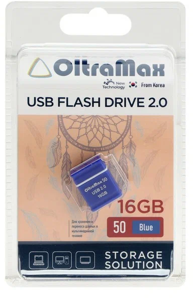 Флешка OltraMax 50, 16 Гб, USB2.0, чт до 15 Мб/с, зап до 8 Мб/с, синяя