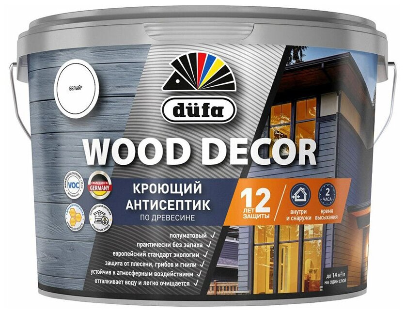 Антисептик Dufa Wood Decor кроющий декоративный для дерева база 1 белый 25 л