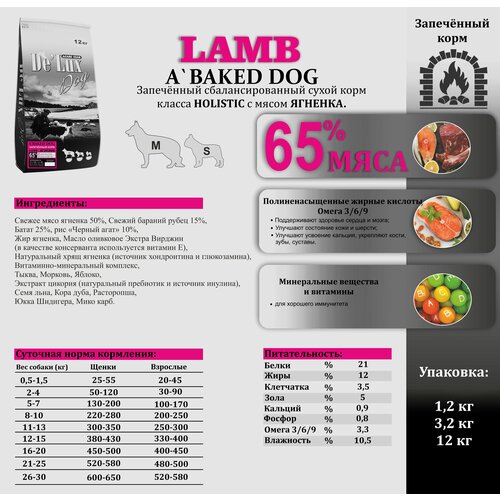 Сухой корм для собак DE'LUX A Baked Lamb 3,2 кг (медиум гранула) Акари Киар