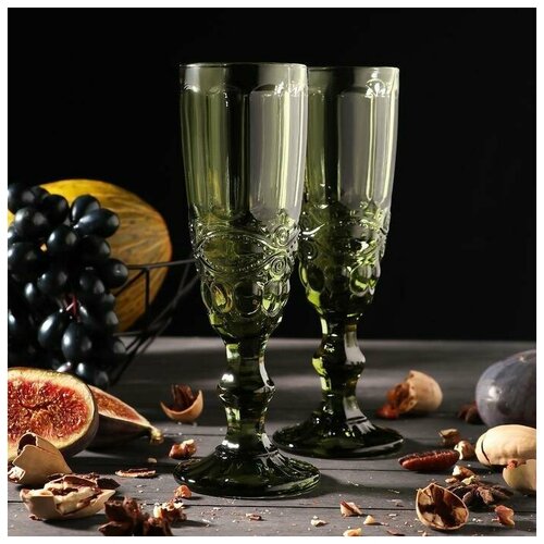 Набор бокалов стеклянных для шампанского Magistro Ла Манш, 160 мл, 7x20 см, 2 шт, цвет зелёный
