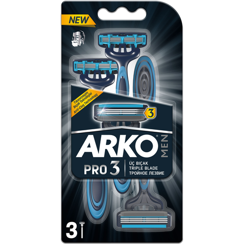 Одноразовый бритвенный станок Arko SYSTEM 3, синий, 3 шт. arko black бритвенный станок regular 2 лезвия 3 шт 6 уп