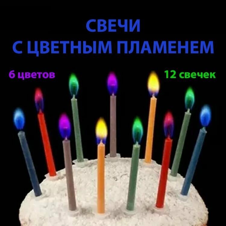 Набор свечи для торта Цветное пламя 12 шт