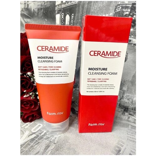 FarmStay Увлажняющая очищающая пенка с керамидами Ceramide Moisture Cleansing Foam 180 мл.