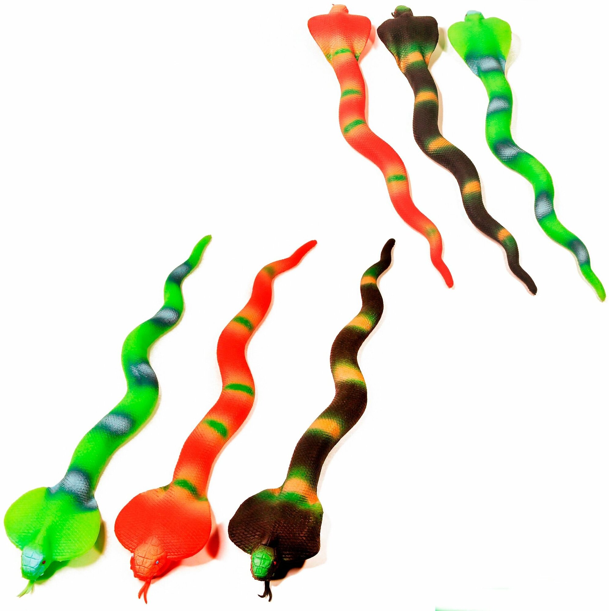 Игрушки резиновые фигурки тянучки рептилии Змеи кобры 39 см. набор 3 шт.