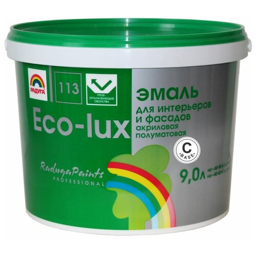 Краска эмаль универсальная Eco-Lux Эко-Люкс вд-ак 113 для интерьеров и фасадов 9л база C