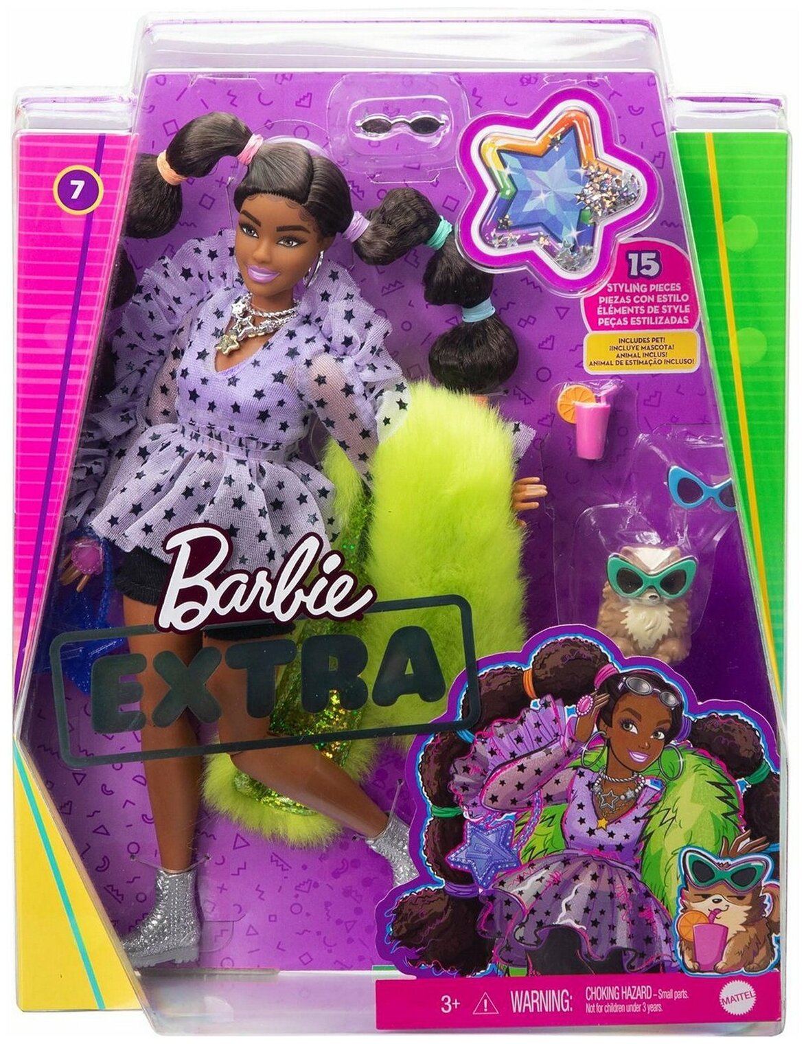 Кукла Barbie Extra с переплетенными резинками хвостиками, 29 см, GXF10