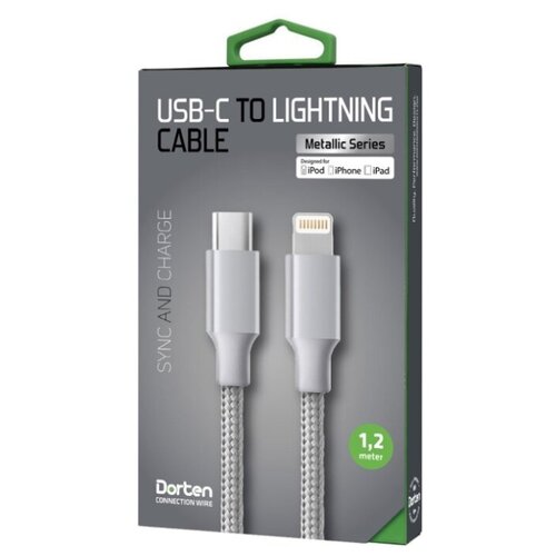 Кабель Dorten USB-C to Lightning cable: Metallic Series 1.2 meter (Silver/Cеребряный )
