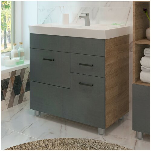 Тумба для ванной с раковиной / комплект / EvaGold Catherine 80 №3 серый камень раковина Kirovit Фостер 80