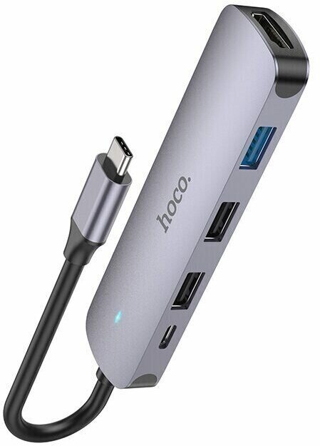 Type-C хаб 5в1 (USB-C + 2 x USB2.0 + USB3.0 + HDMI) hoco HB27 / хаб для MacBook Apple и Windows