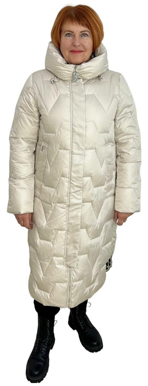 Куртка  зимняя, удлиненная, силуэт прямой, ветрозащитная, утепленная, стеганая, размер 56, бежевый