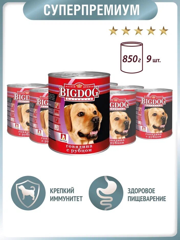 Корм для собак "BIG DOG" Говядина с рубцом 850г Зоогурман - фото №2