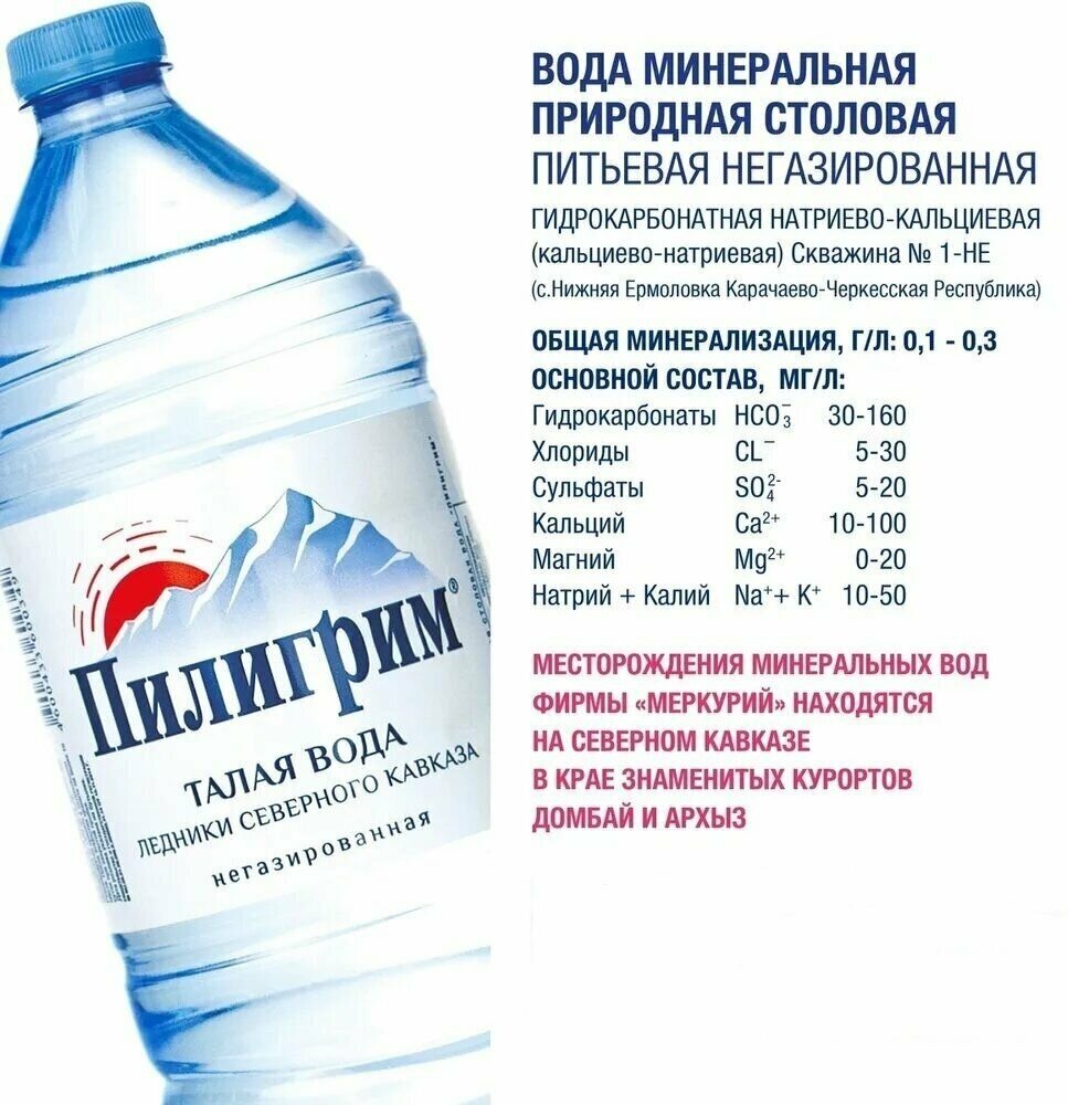 Вода минеральная Пилигрим негазированная ПЭТ 1,5 л (6 штук в упаковке)
