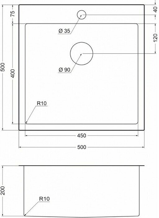 Врезная кухонная мойка 50 см, EMAR EMB-117A, PVD NANO DARK - фотография № 2