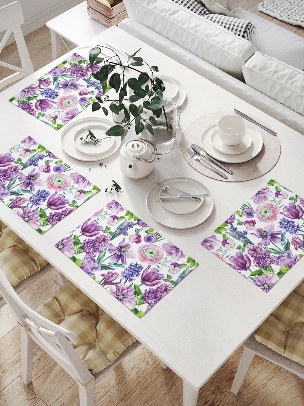 Салфетки на стол для сервировки прямоугольные, плейсмат JoyArty "Цветочный арт", 32x46 см, в комплекте 4шт.
