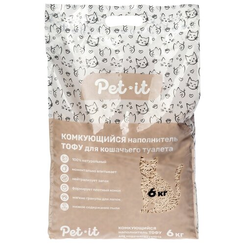 Pet-it Tofu комкующийся наполнитель для кошек, оригинальный, без аромата, 6 л