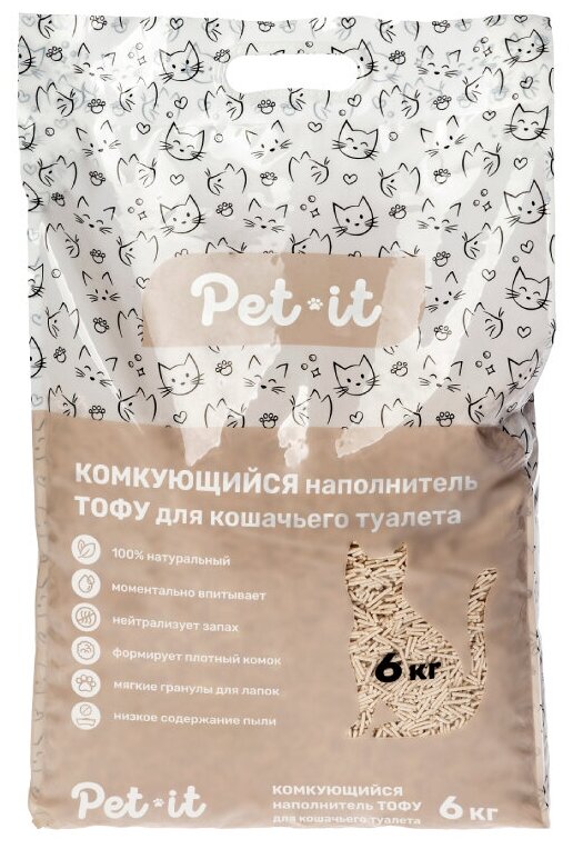 Pet-it Tofu комкующийся наполнитель для кошек, оригинальный, без аромата, 6 л