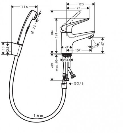 Смеситель для ванны hansgrohe Novus Loop внешнего монтажа 71340000, хром - фотография № 5