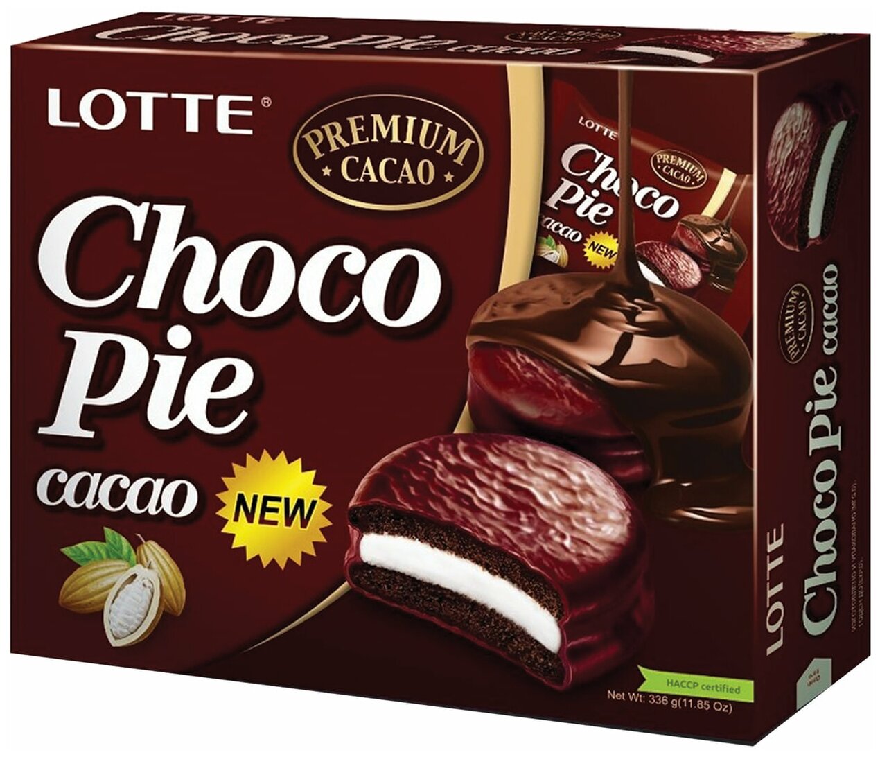 Печенье LOTTE "Choco Pie Cacao" ("Чоко Пай Какао"), глазированное, картонная упаковка, 336 г, 12 шт. х 28 г - фотография № 11