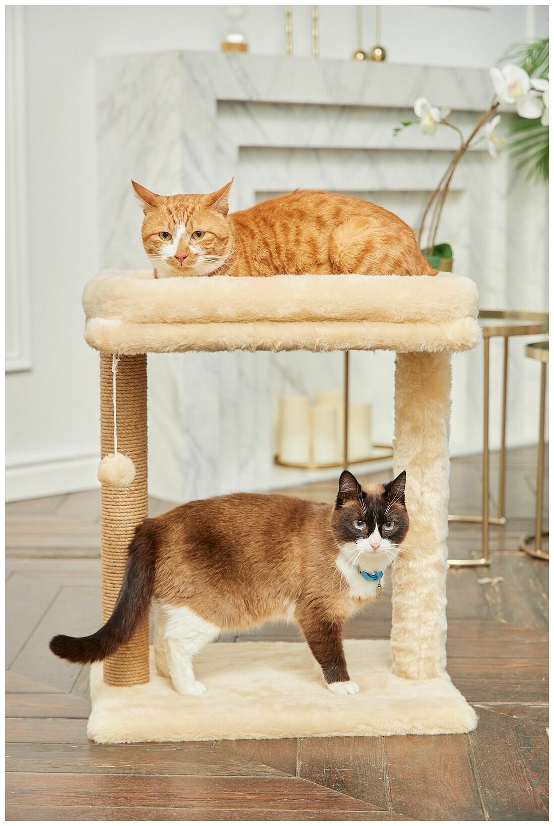 Когтеточка для кошки с бортиком большим лежаком 50х35см, столбик 50см "Вау Биг" бриси - фотография № 1