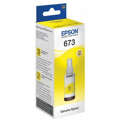 Чернила EPSON 673 (T6734) для СНПЧ Epson L800/L805/L810/L850/L1800, желтые, оригинальные, C13T67344A/498 - 1 шт.