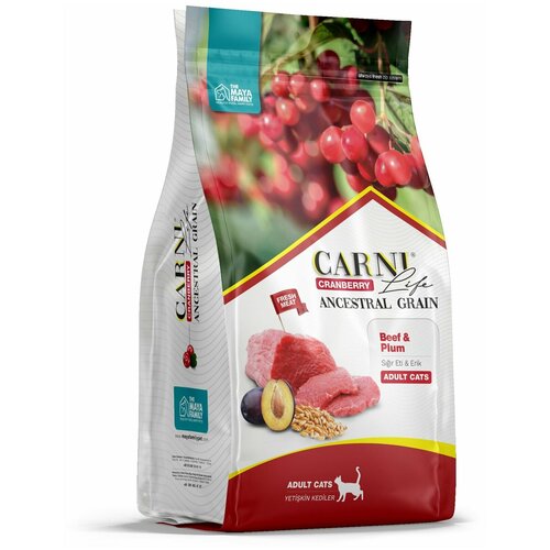 Сухой корм для кошек Carni Life Adult​, низкозерновой, говядина с черносливом и клюквой 1,5 кг