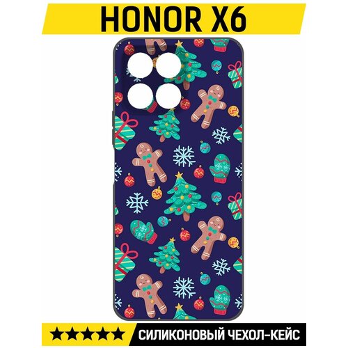 Чехол-накладка Krutoff Soft Case Прянички и елочки для Honor X6 черный чехол накладка krutoff soft case прянички и елочки для realme c33 2023 черный