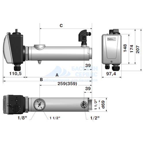 теплообменник 13 квт гориз pahlen hf 13 11391 Электронагреватель нерж. сталь Pahlen Compact, с датчиком давления 9 кВт