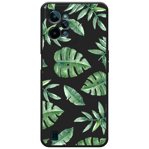 Матовый силиконовый чехол на Realme C31 / Реалми C31 Нарисованные пальмовые листья, черный силиконовый чехол нарисованные пальмовые листья на realme 8 реалми 8